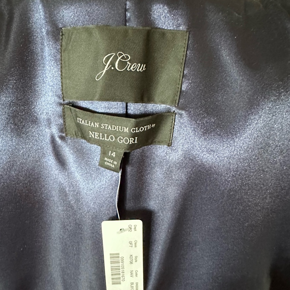 J. CREW Tipped Topcoat Italian Wool Stadium Cloth MEGHAN MARKLE Navy Size 14 NWT - Picture 9 of 14
